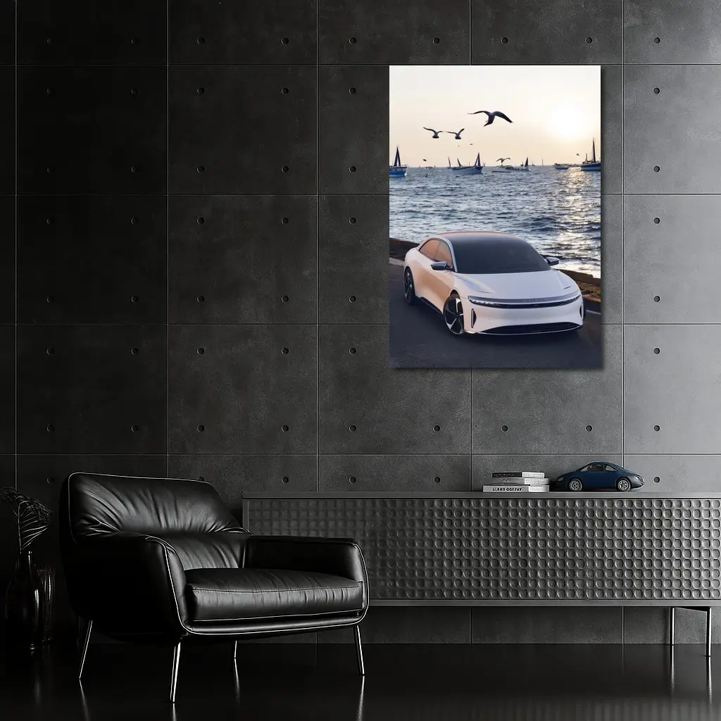 Lucid Air Grand Touring White Coastal Sunset – Wall Art