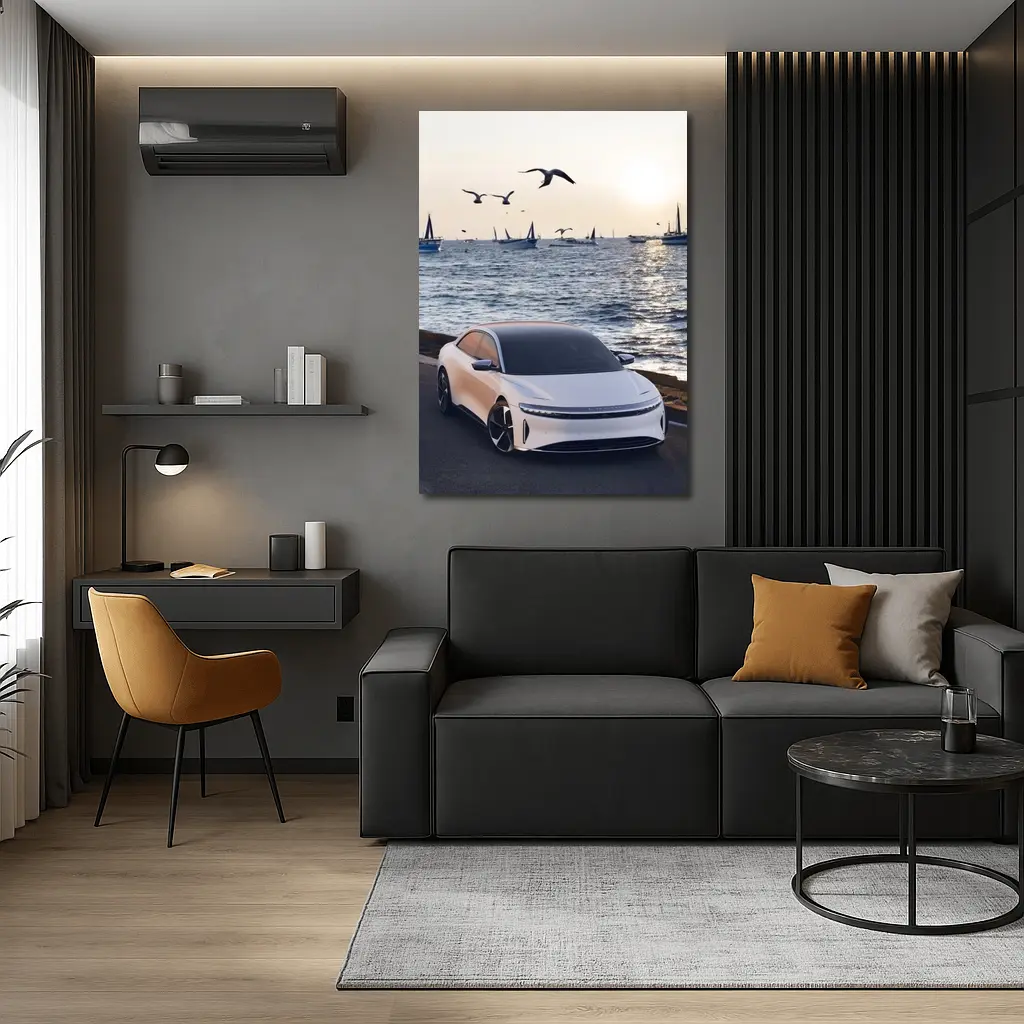 Lucid Air Grand Touring White Coastal Sunset – Wall Art