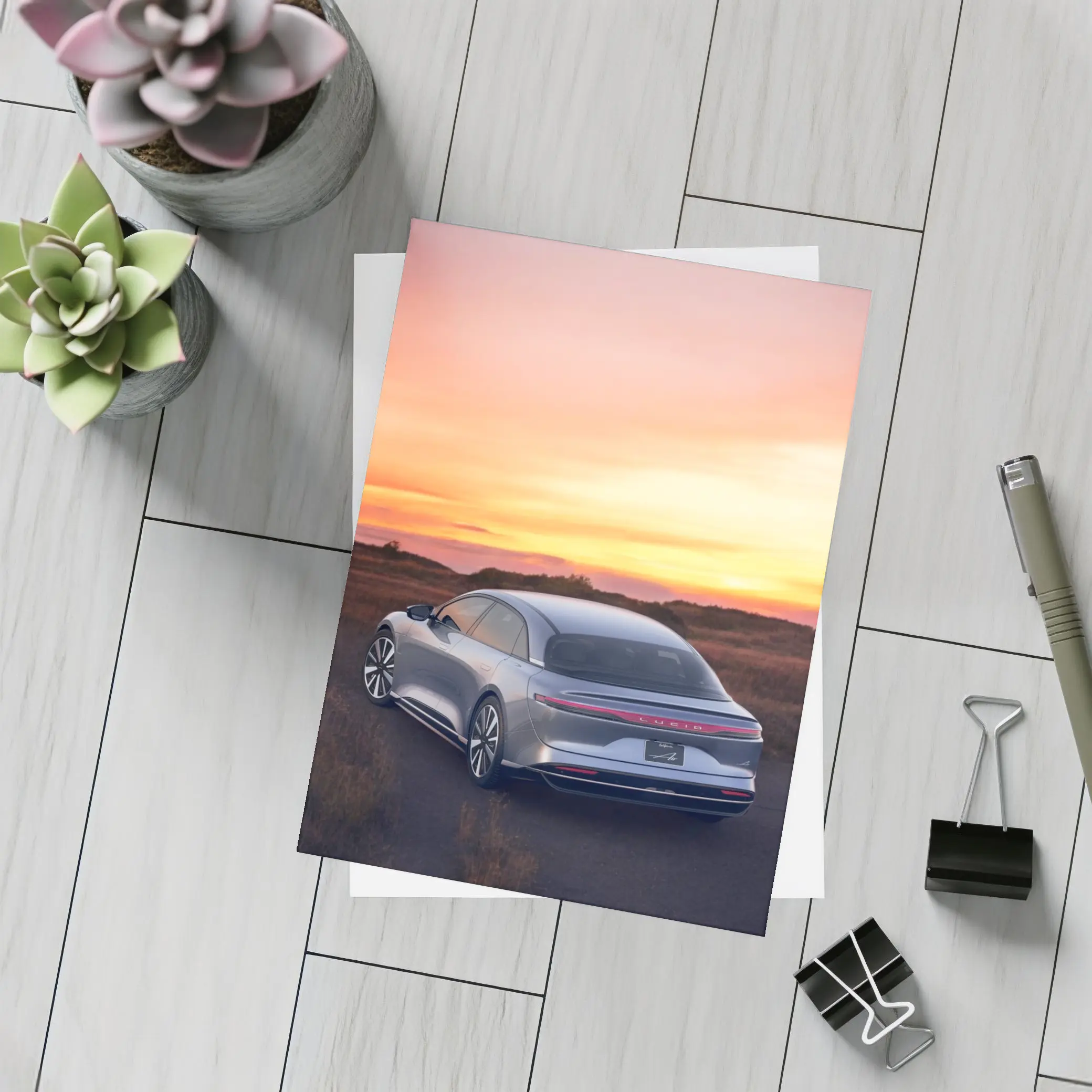 Lucid Air Grand Touring Glowing Sunset Sky – Postcards