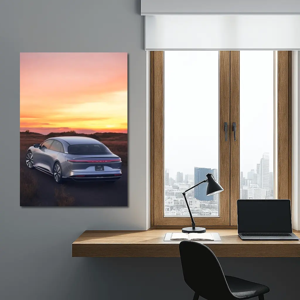 Lucid Air Grand Touring Glowing Sunset Sky – Wall Art