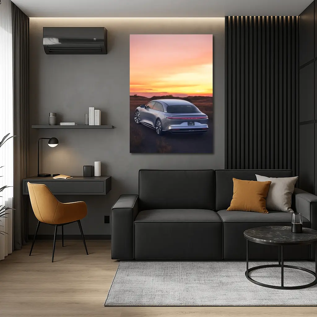 Lucid Air Grand Touring Glowing Sunset Sky – Wall Art