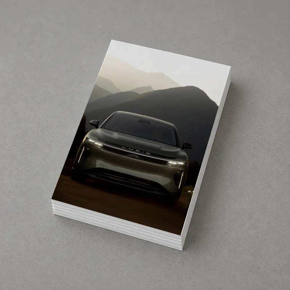 Lucid SUV Front View Mountain Backdrop – Postcards