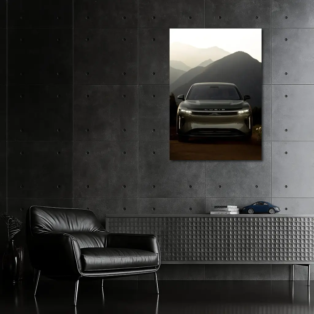 Lucid SUV Front View Mountain Backdrop – Wall Art