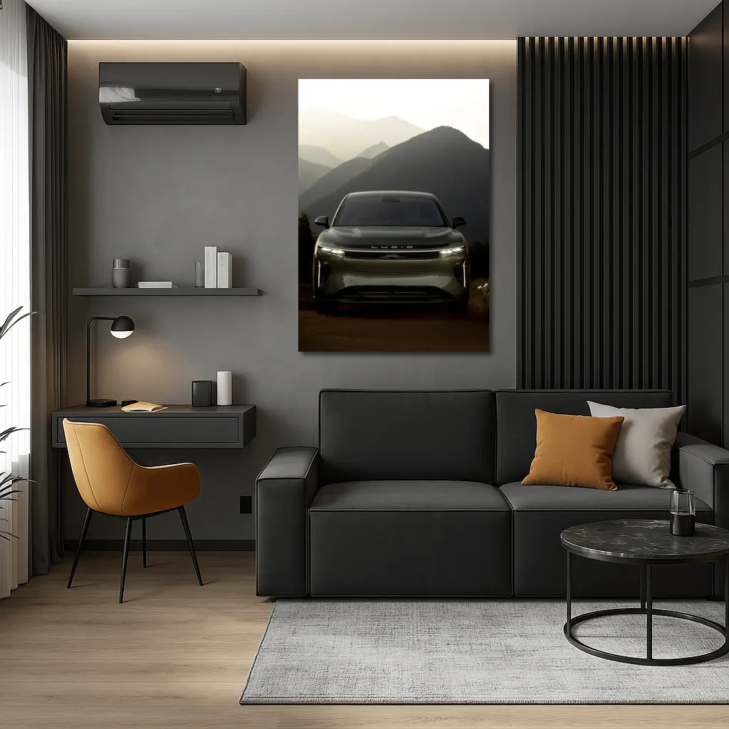 Lucid SUV Front View Mountain Backdrop – Wall Art