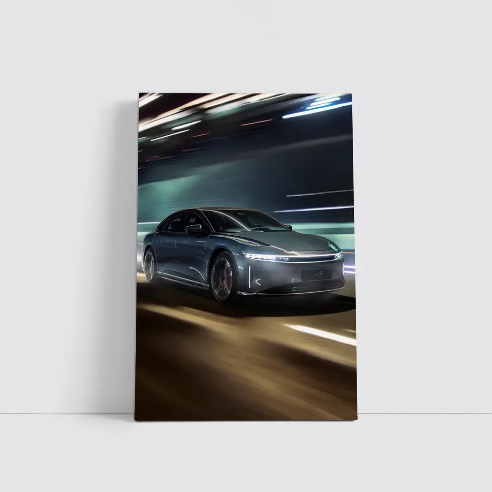 Lucid Air Speeding Through Neon Tunnel Night – Wall Art