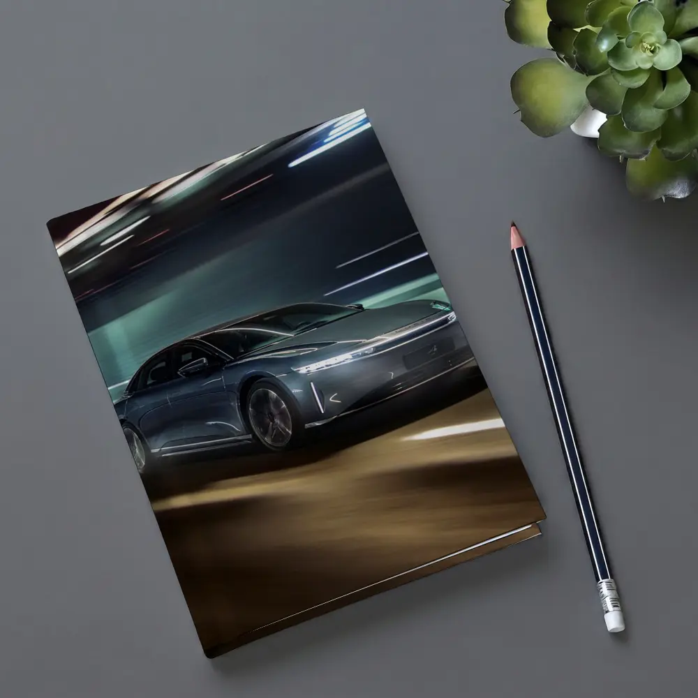 Lucid Air Speeding Through Neon Tunnel Night – Notebooks