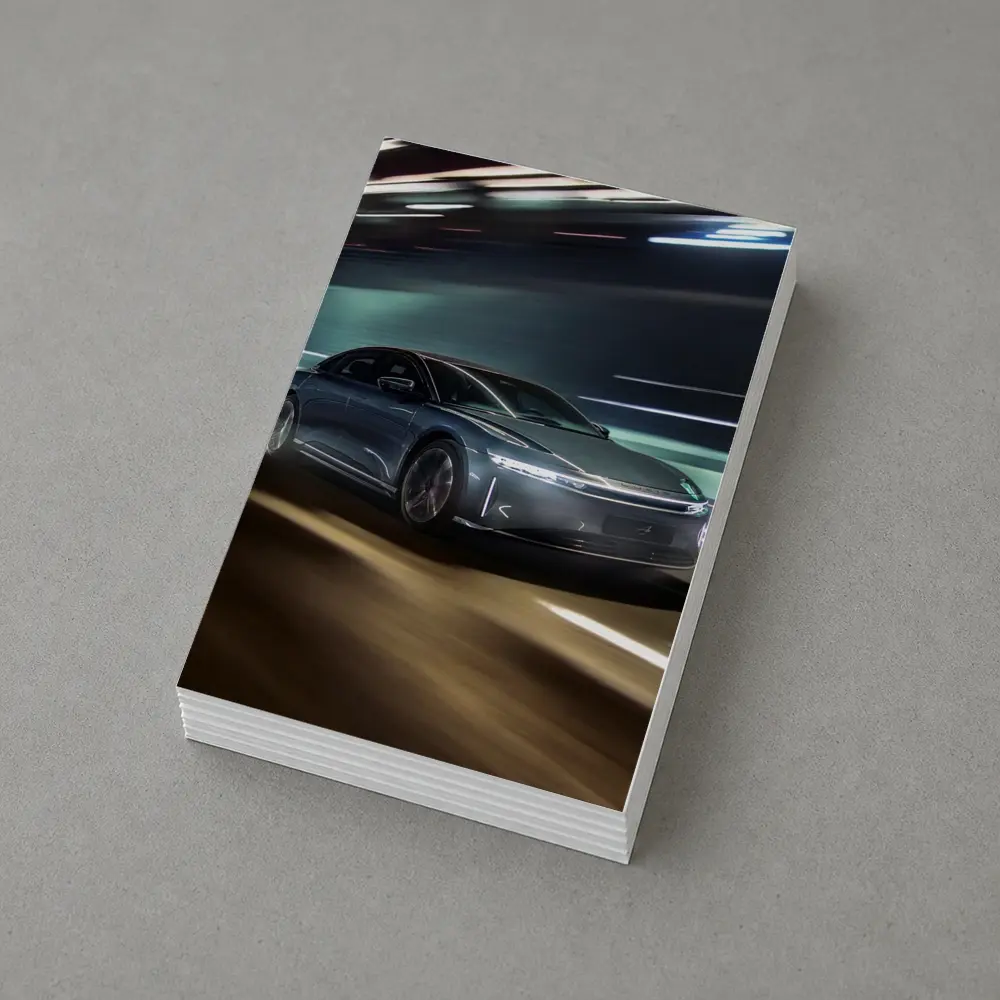 Lucid Air Speeding Through Neon Tunnel Night – Postcards