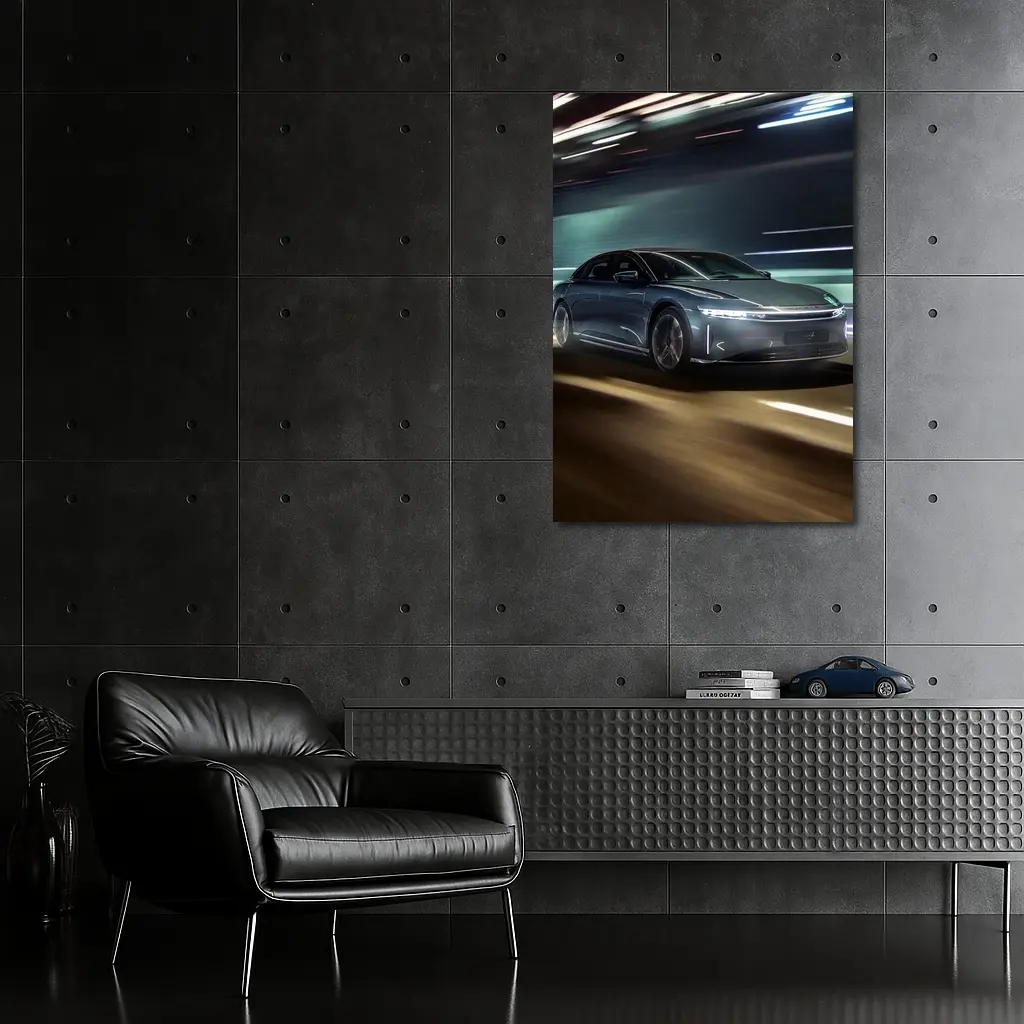 Lucid Air Speeding Through Neon Tunnel Night – Wall Art