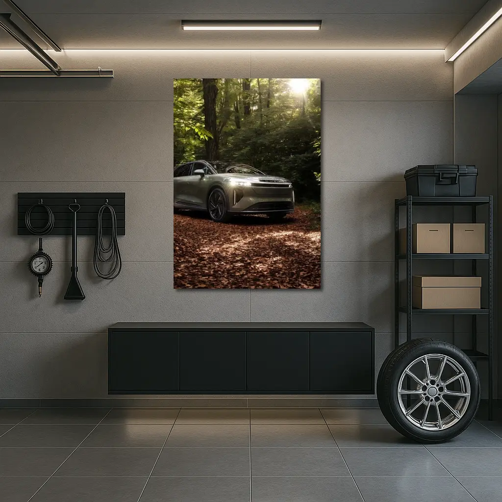 Lucid Gravity SUV Parked In Forest – Wall Art