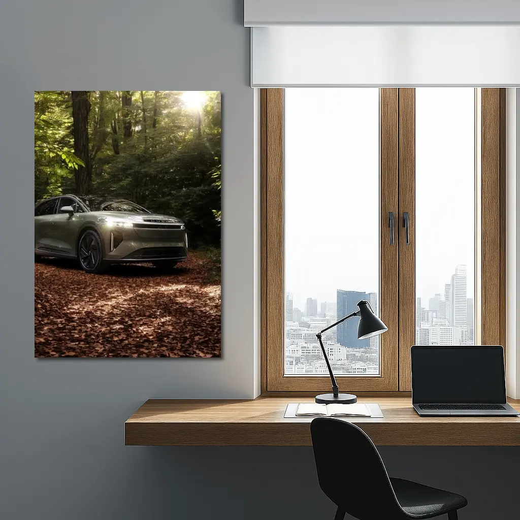 Lucid Gravity SUV Parked In Forest – Wall Art