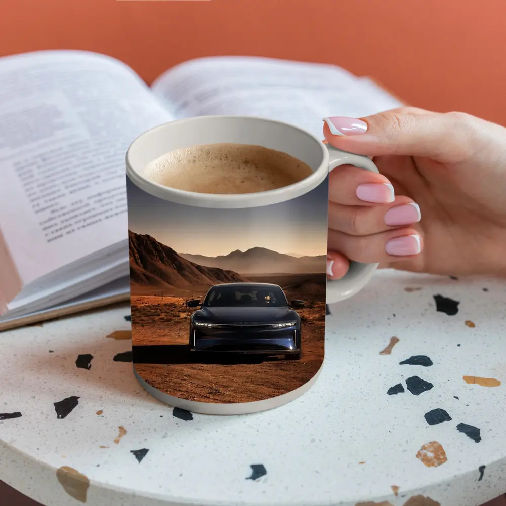 Lucid Air Blue Desert Mountains Background – Mugs