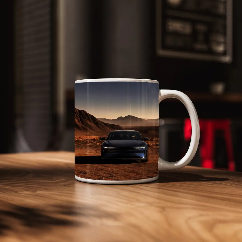 Lucid Air Blue Desert Mountains Background – Mugs