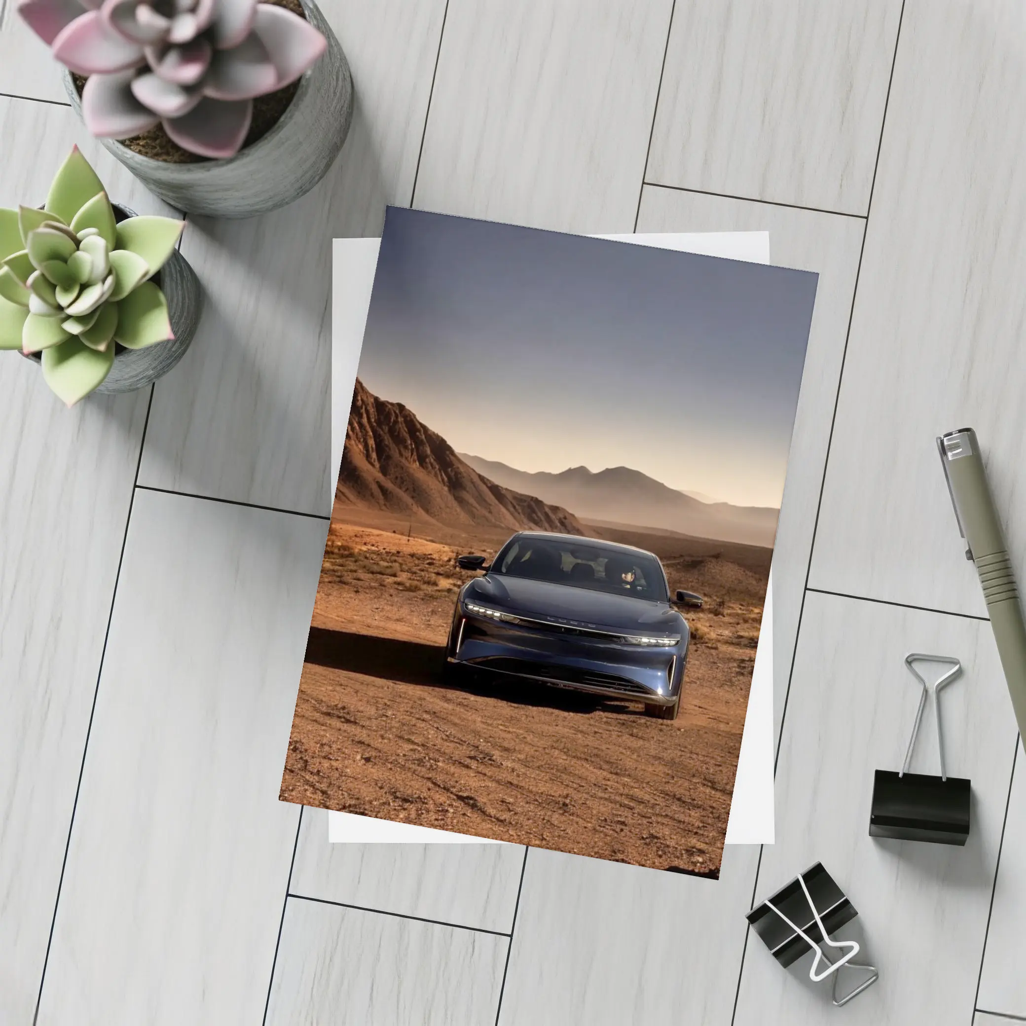 Lucid Air Blue Desert Mountains Background – Postcards