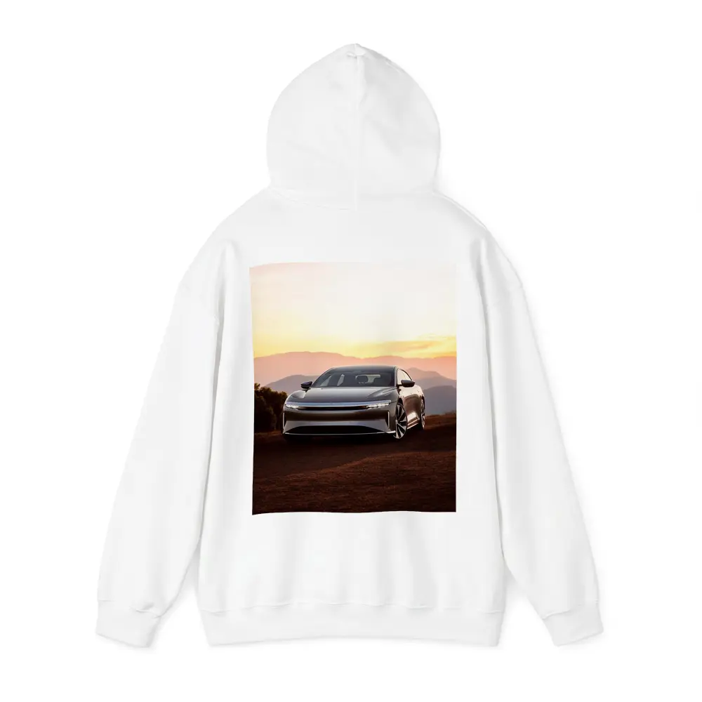 Lucid Air Sedan Mountain Sunset Background – Hoodies