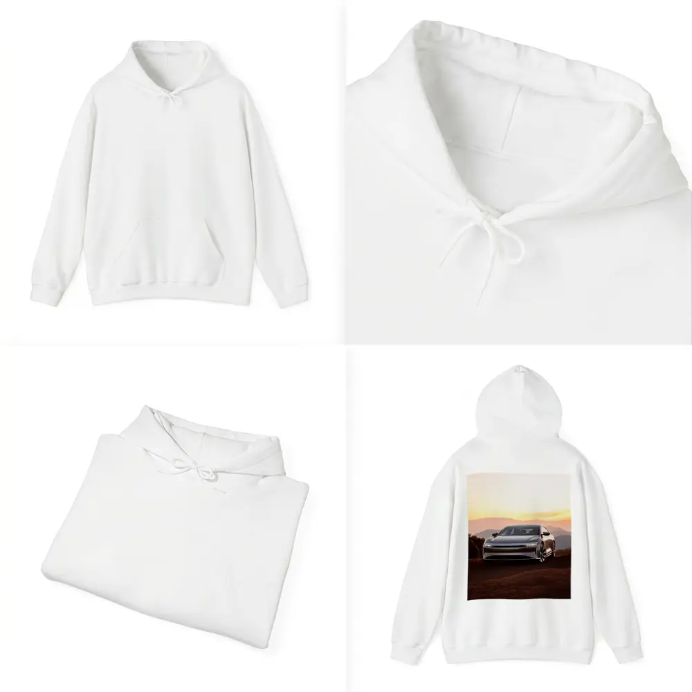 Lucid Air Sedan Mountain Sunset Background – Hoodies