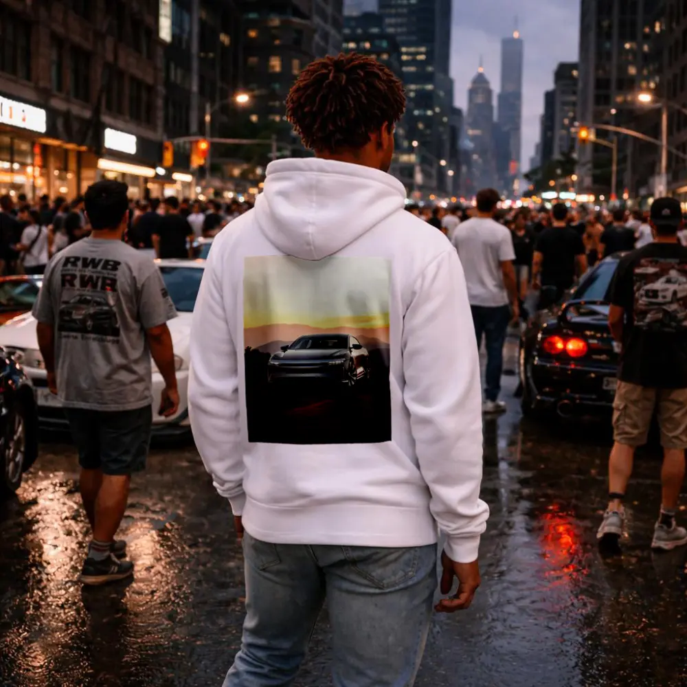 Lucid Air Sedan Mountain Sunset Background – Hoodies