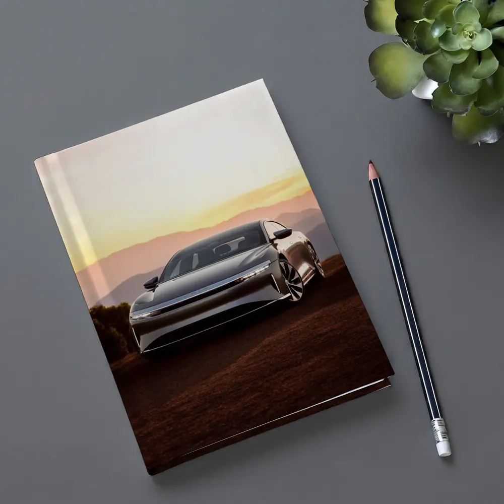 Lucid Air Sedan Mountain Sunset Background – Notebooks