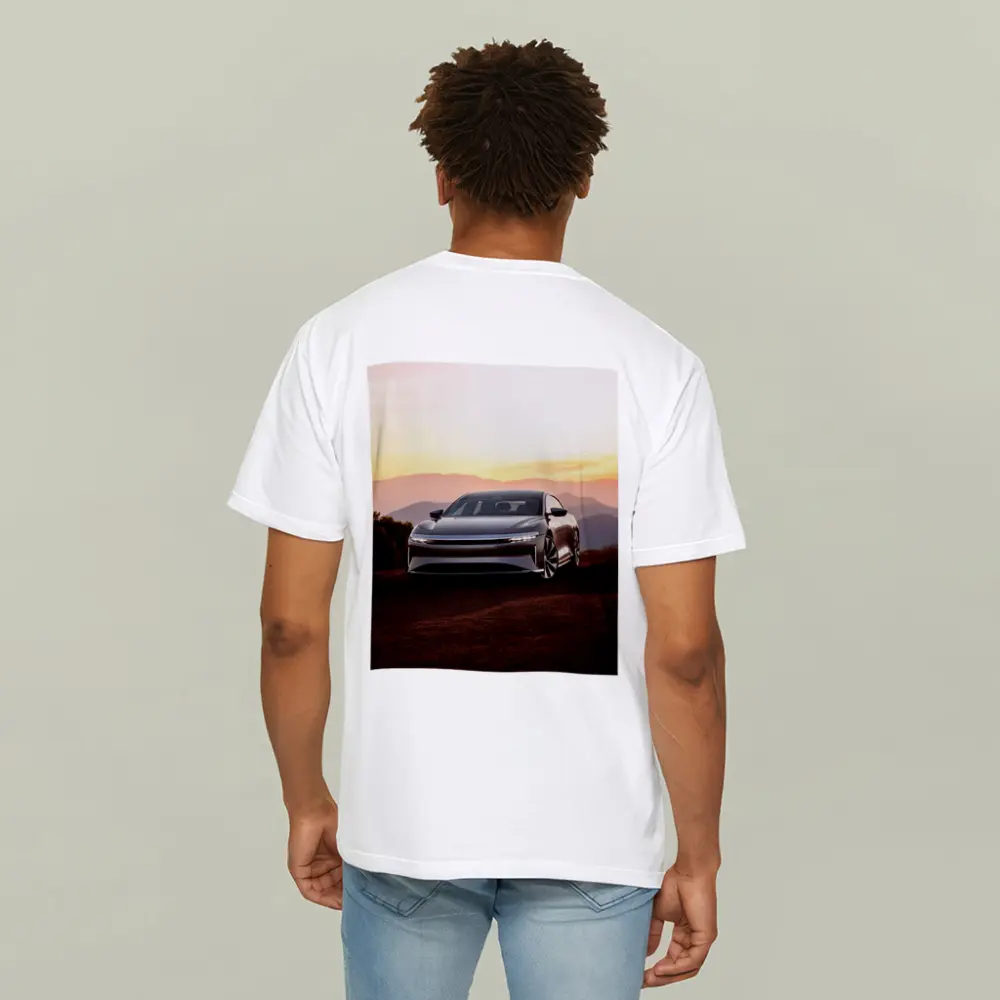 Lucid Air Sedan Mountain Sunset Background – T-Shirts