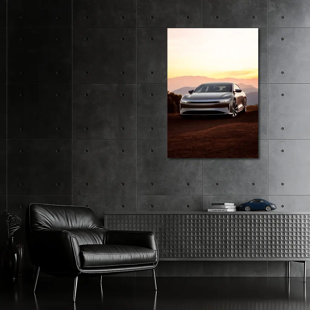 Lucid Air Sedan Mountain Sunset Background – Wall Art