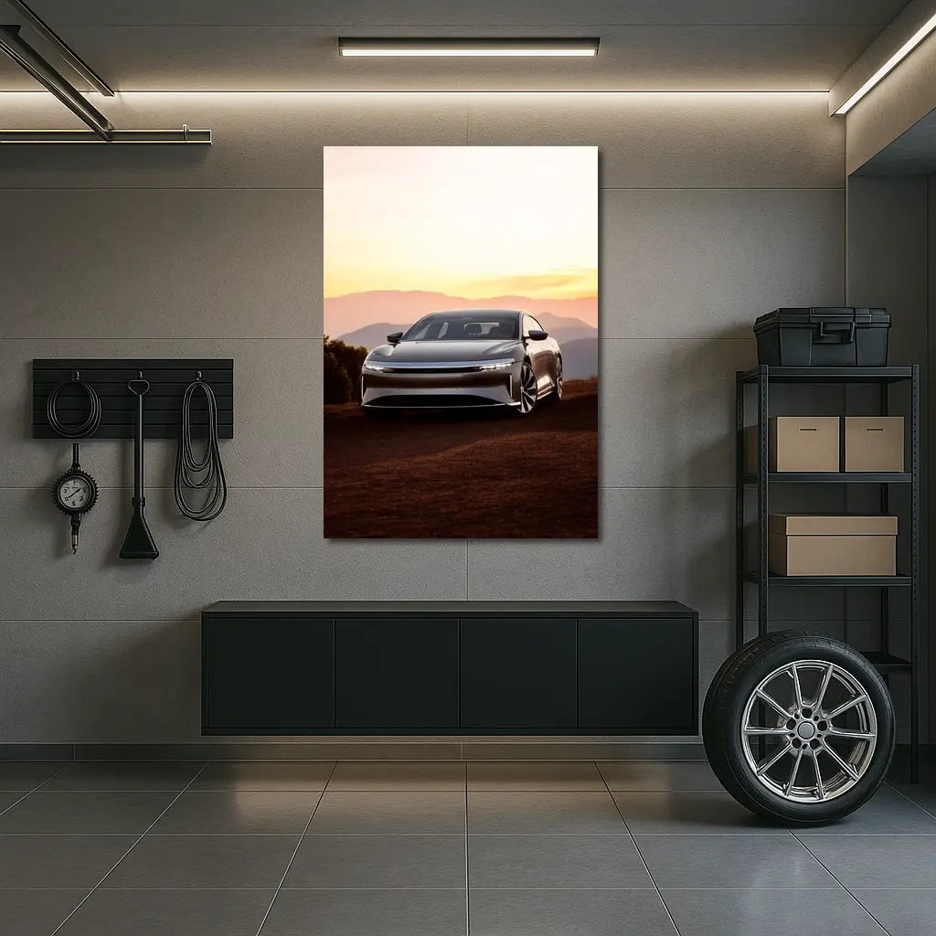 Lucid Air Sedan Mountain Sunset Background – Wall Art