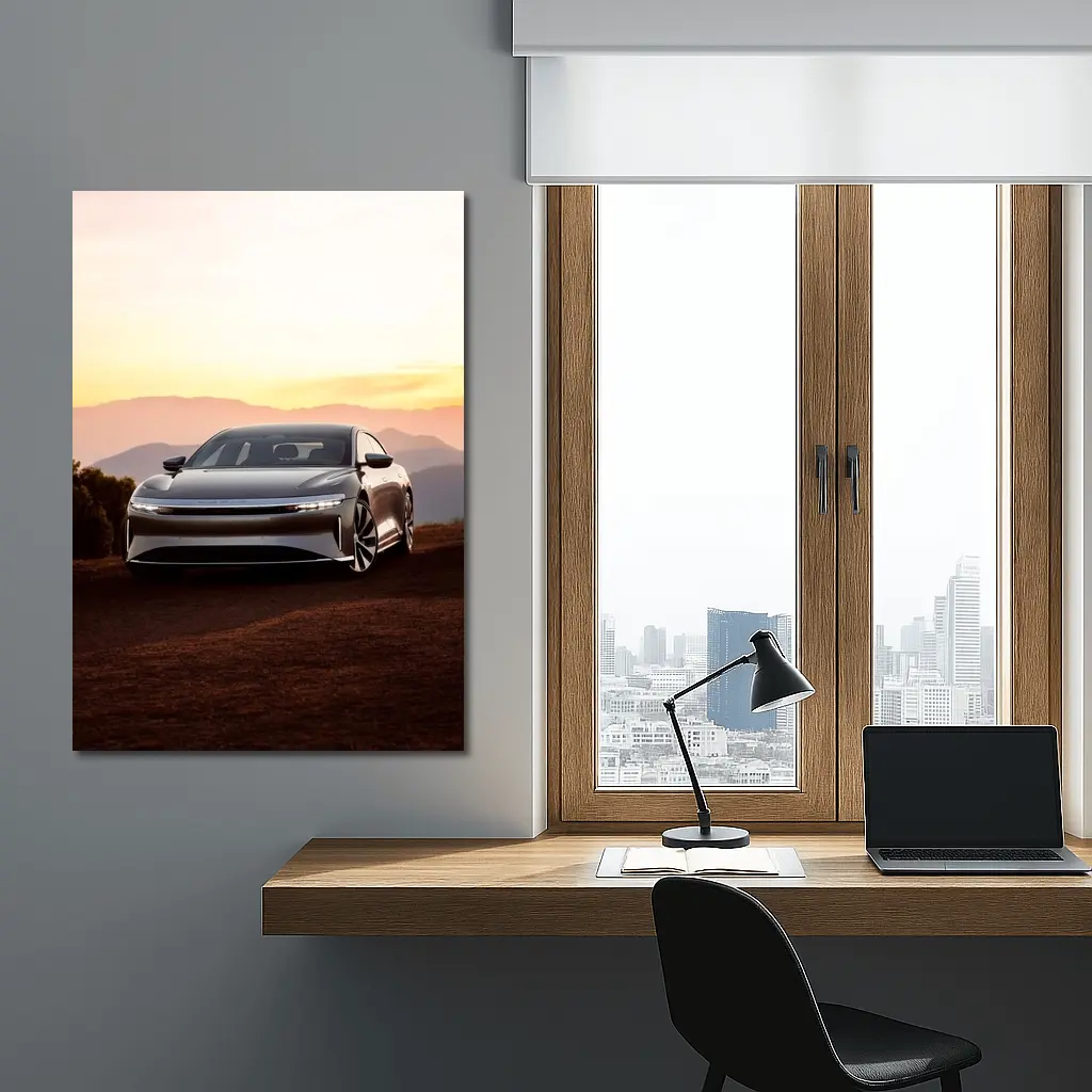 Lucid Air Sedan Mountain Sunset Background – Wall Art