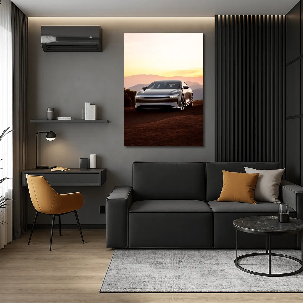 Lucid Air Sedan Mountain Sunset Background – Wall Art