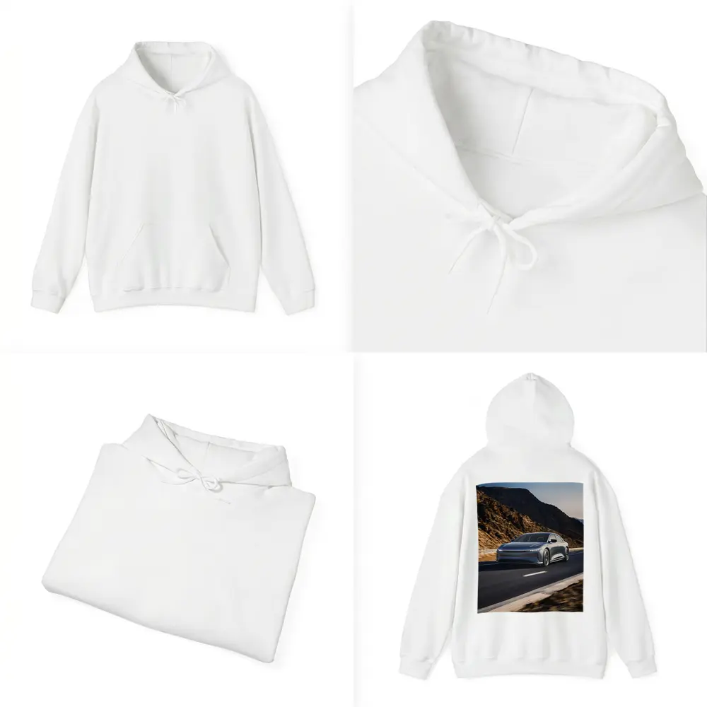 Lucid Air Speeding Through Rocky Mountain Road – Hoodies