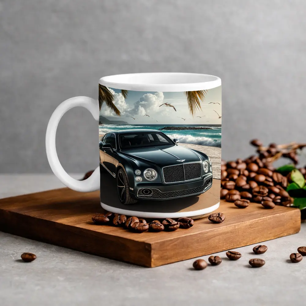 Bentley Mulsanne Parked on Tropical Beach – Mugs