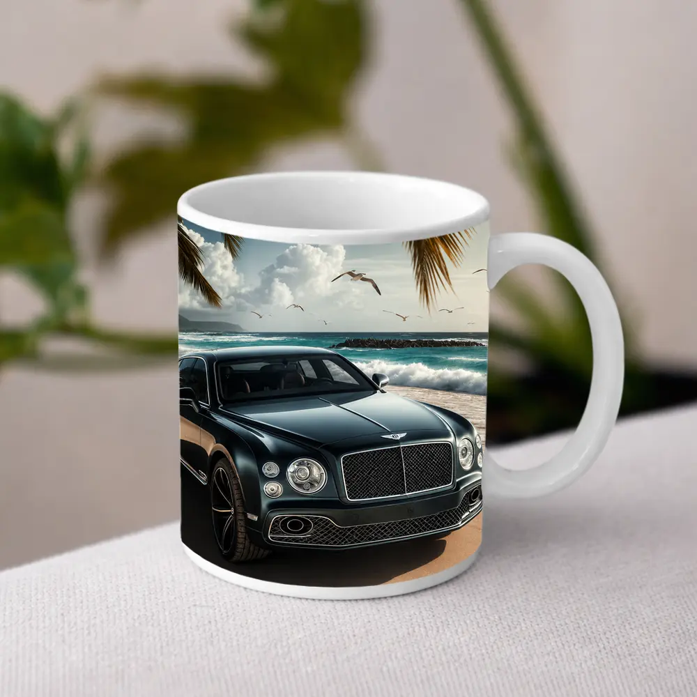 Bentley Mulsanne Parked on Tropical Beach – Mugs