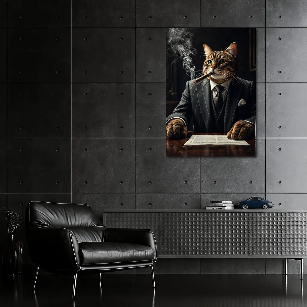 Mafia Boss Cat Smoking Cigar Dark Room – Wall Art