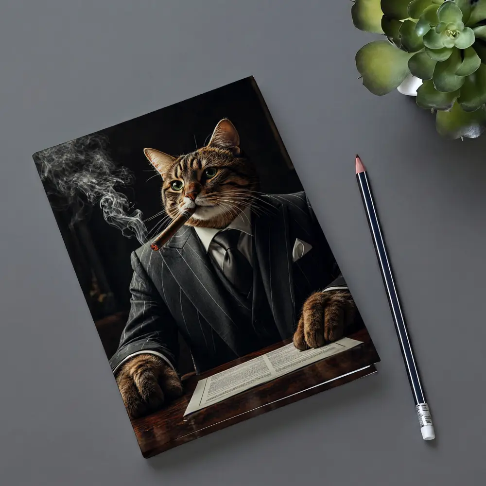 Mafia Boss Cat Smoking Cigar Dark Room – Notebooks