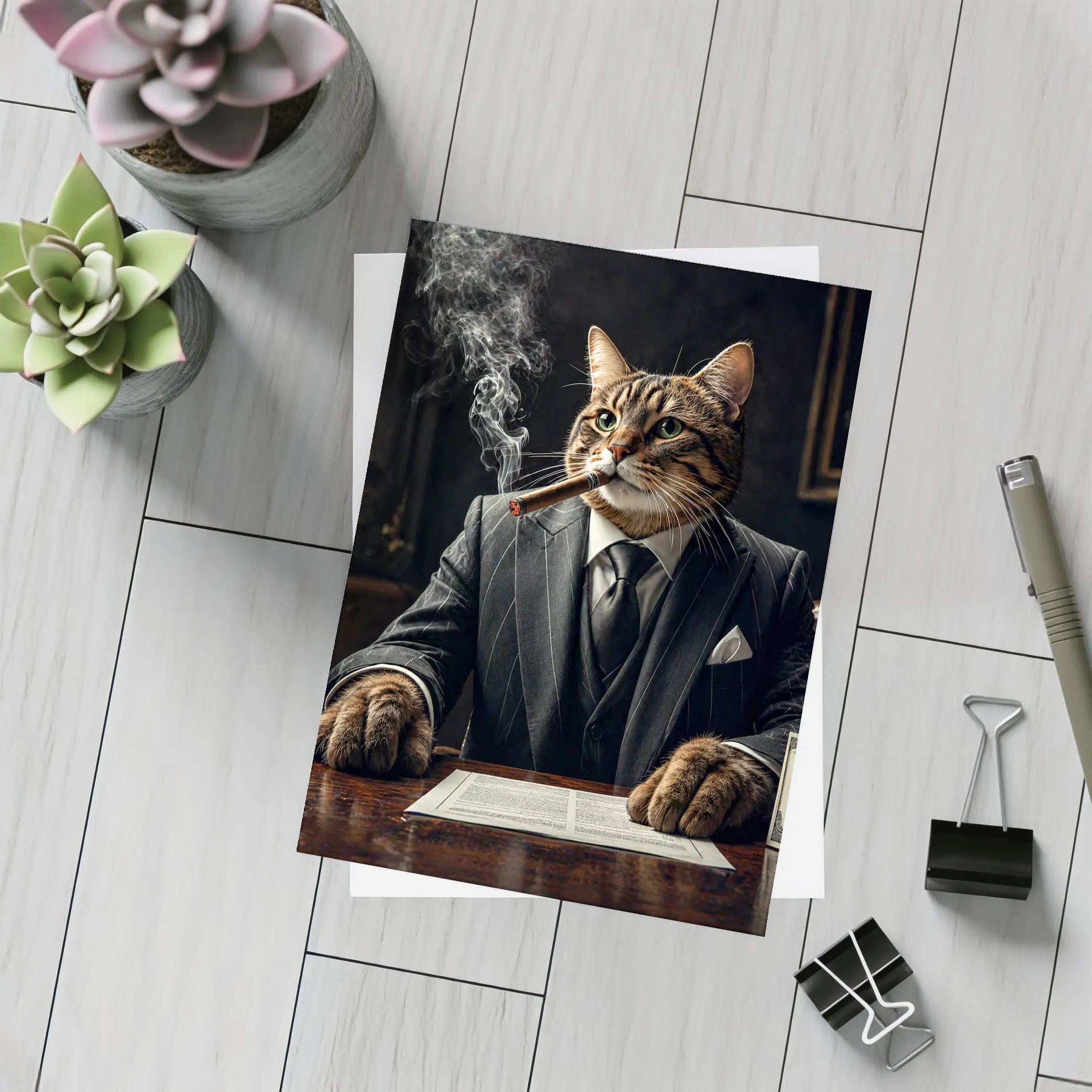 Mafia Boss Cat Smoking Cigar Dark Room – Postcards