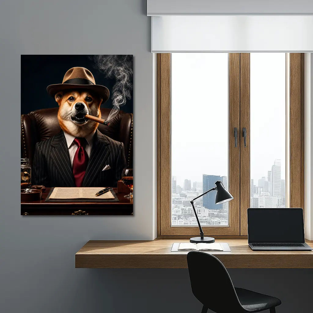 Mafia Boss Shiba Inu Dog Dark Office – Wall Art