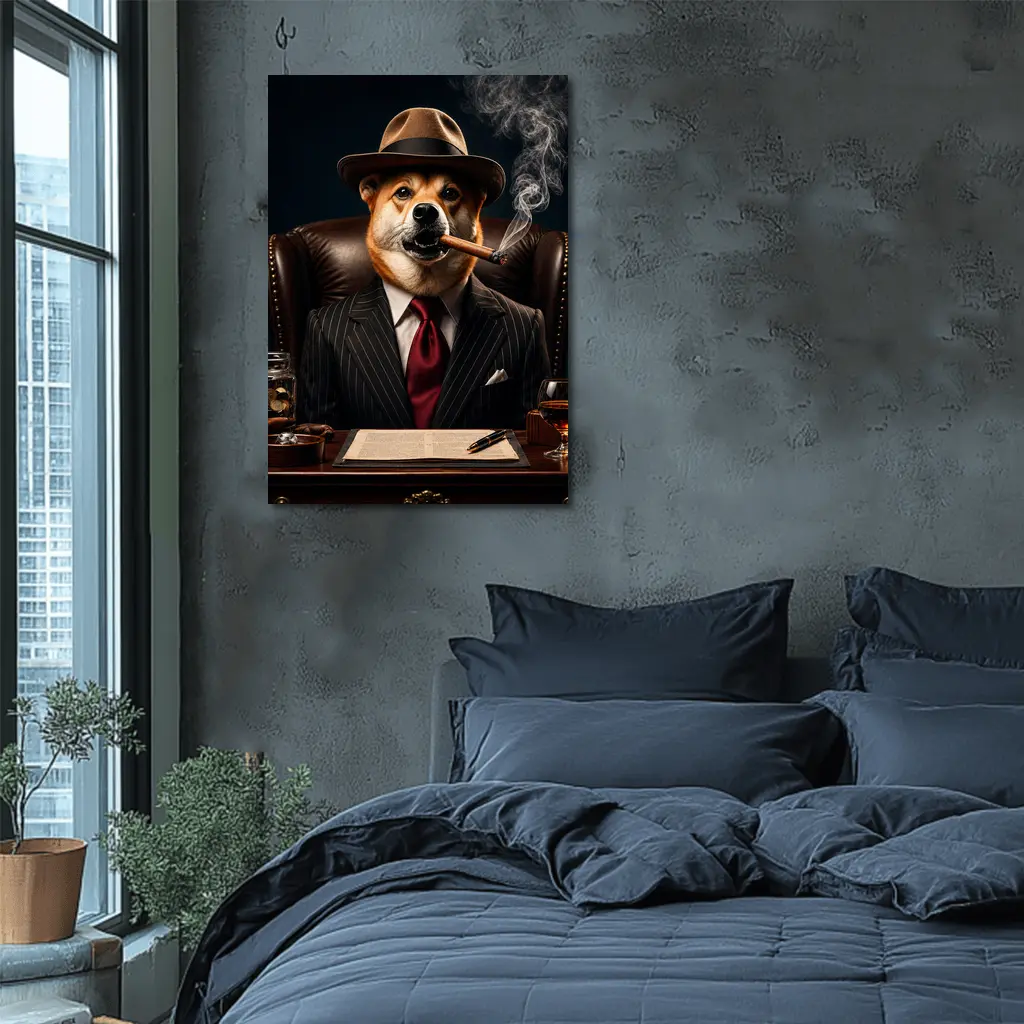 Mafia Boss Shiba Inu Dog Dark Office – Wall Art