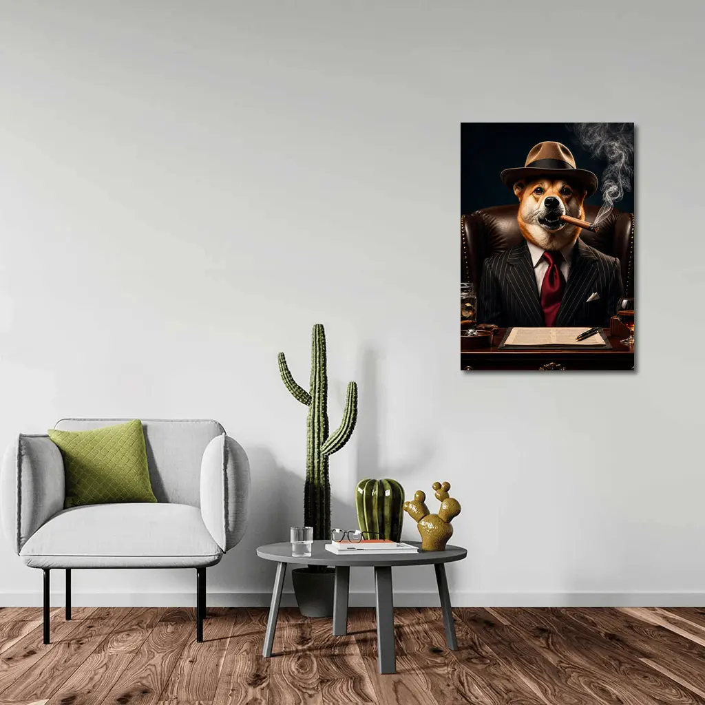 Mafia Boss Shiba Inu Dog Dark Office – Wall Art