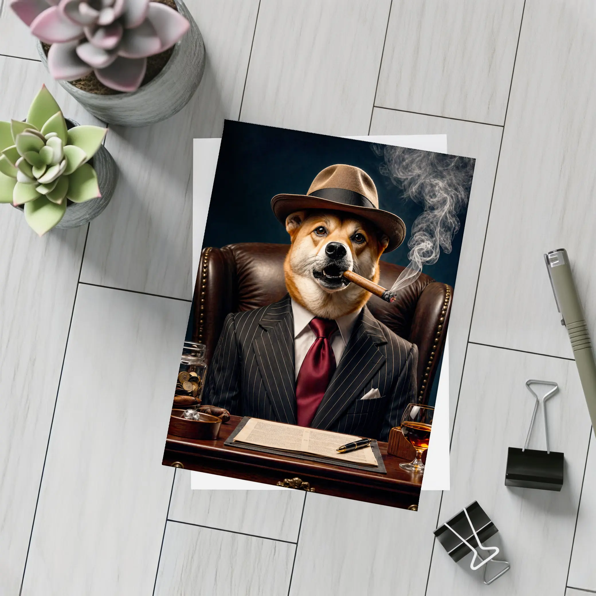 Mafia Boss Shiba Inu Dog Dark Office – Postcards