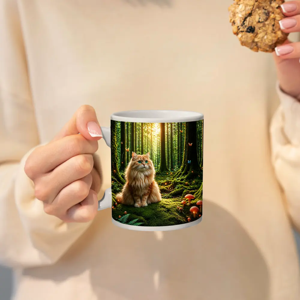 Fluffy Orange Cat Enchanted Forest Mushrooms – Mugs