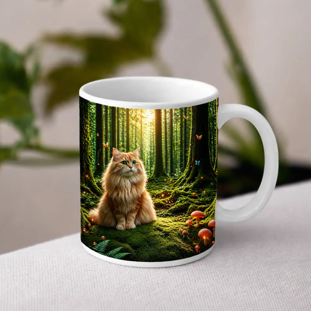 Fluffy Orange Cat Enchanted Forest Mushrooms – Mugs