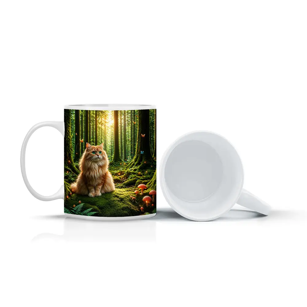 Fluffy Orange Cat Enchanted Forest Mushrooms – Mugs