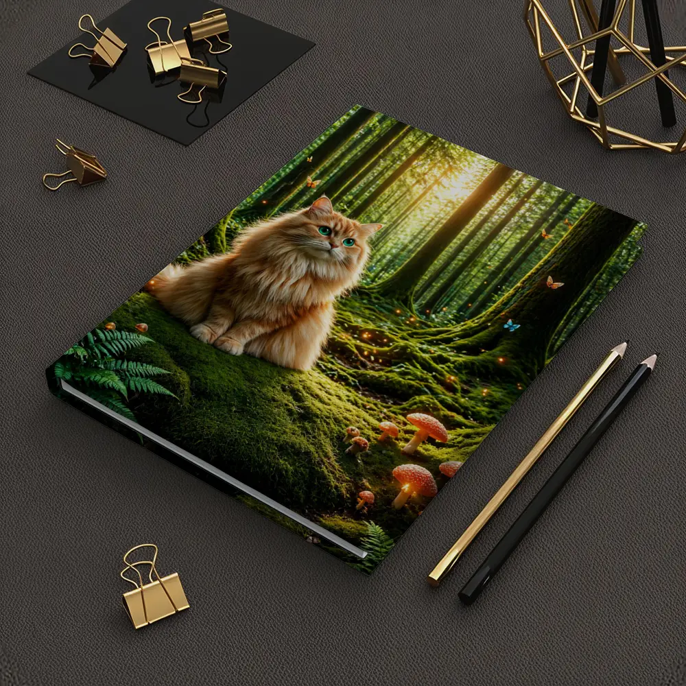 Fluffy Orange Cat Enchanted Forest Mushrooms – Notebooks