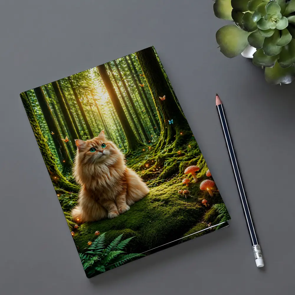 Fluffy Orange Cat Enchanted Forest Mushrooms – Notebooks