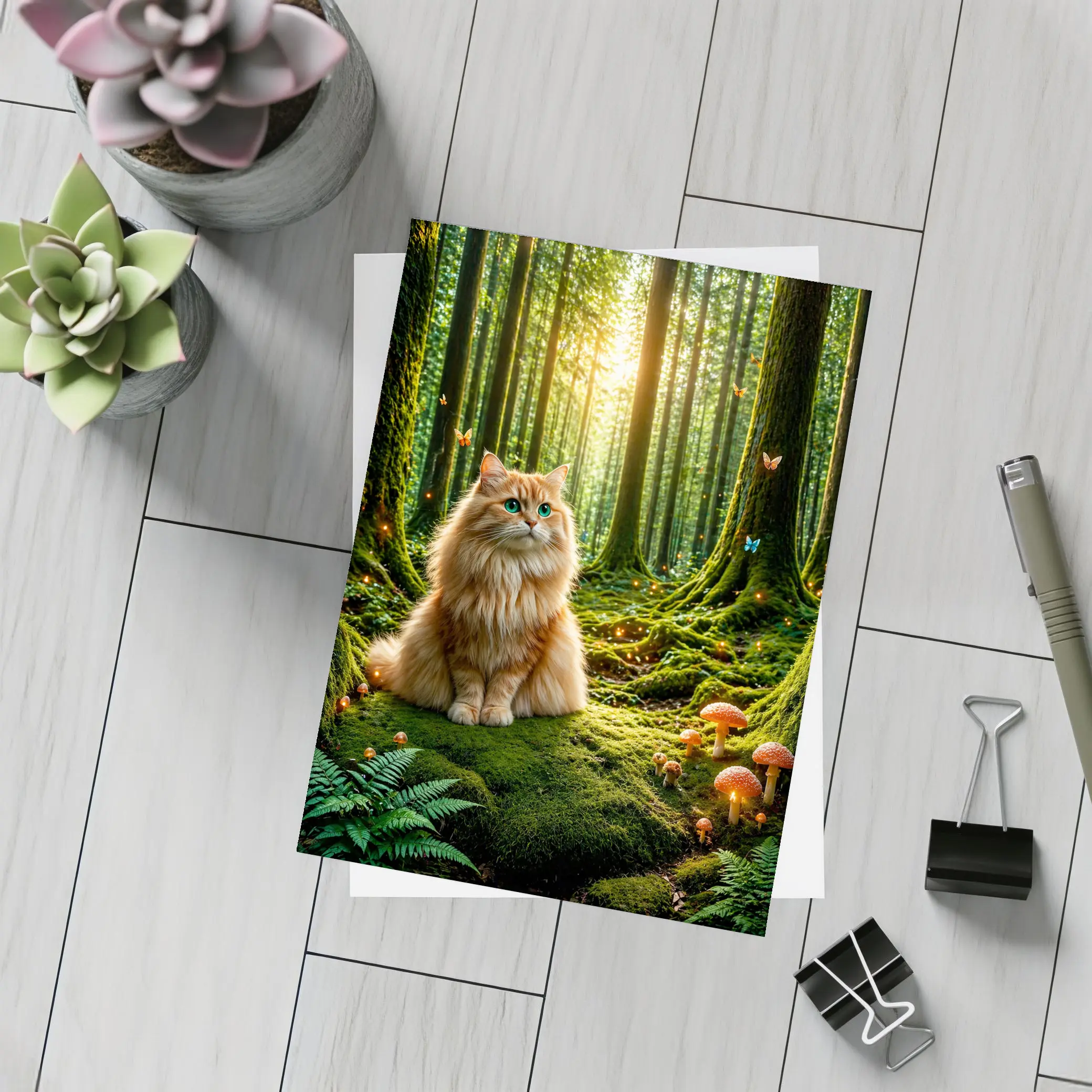 Fluffy Orange Cat Enchanted Forest Mushrooms – Postcards