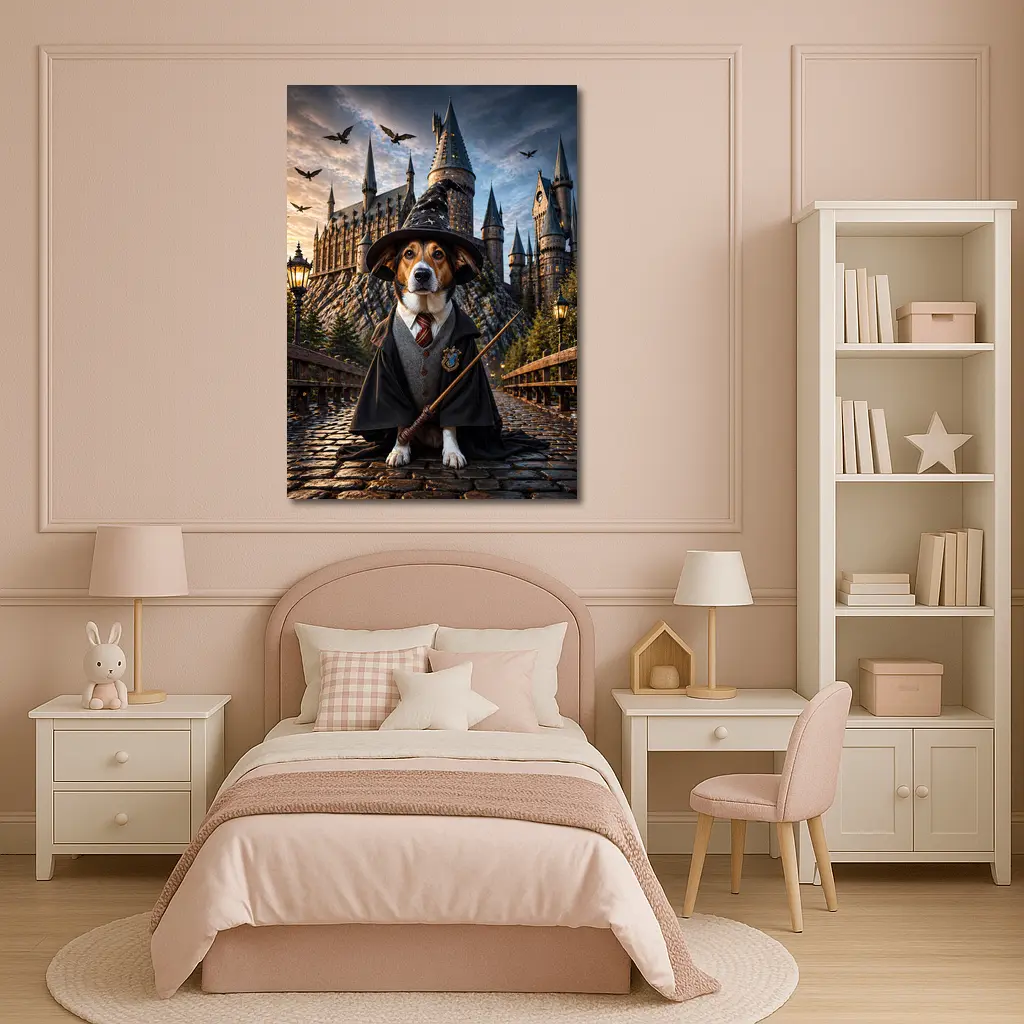 Beagle Wizard Dog at Hogwarts Castle – Wall Art