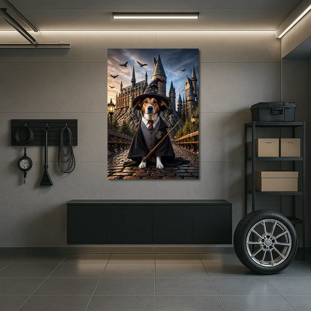 Beagle Wizard Dog at Hogwarts Castle – Wall Art