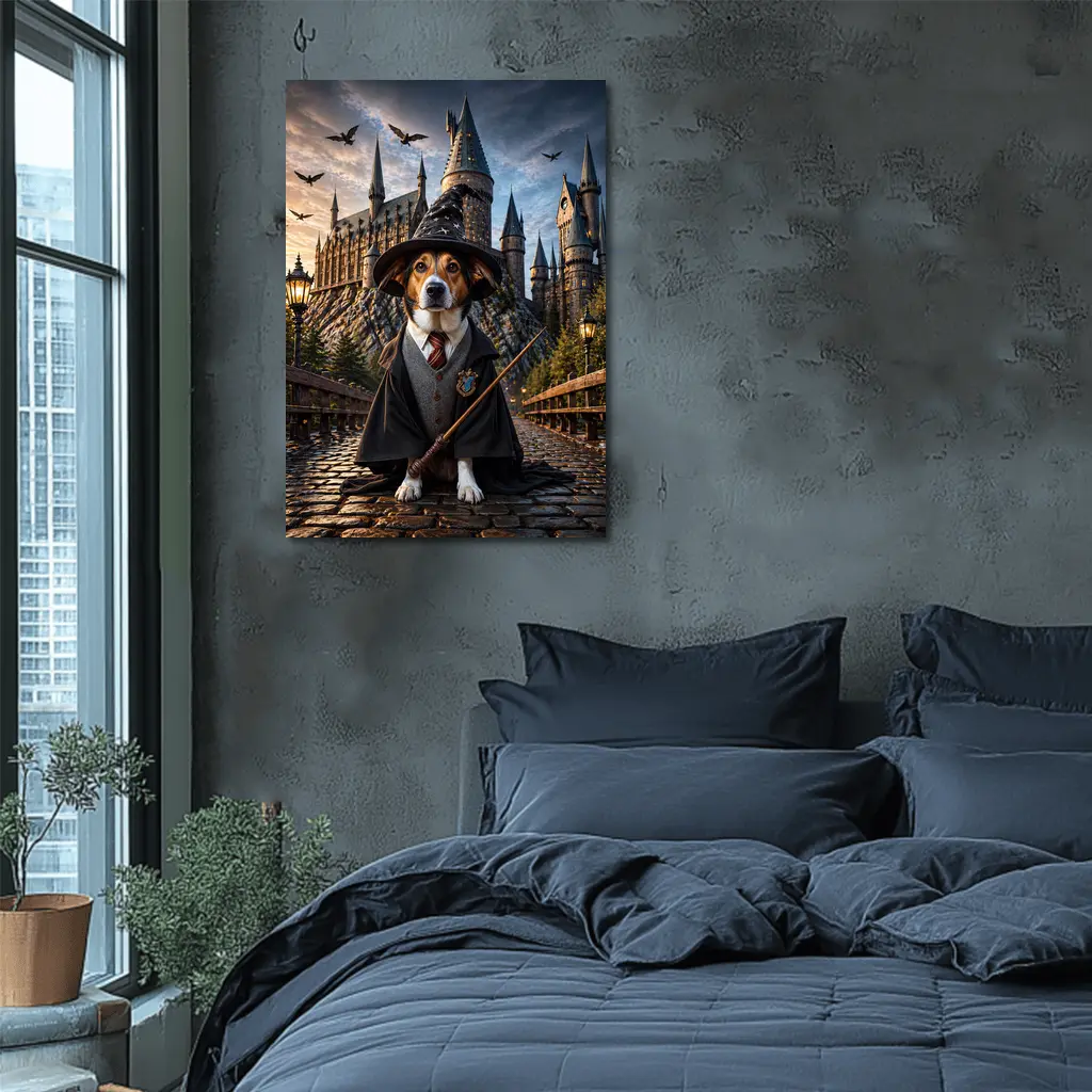 Beagle Wizard Dog at Hogwarts Castle – Wall Art
