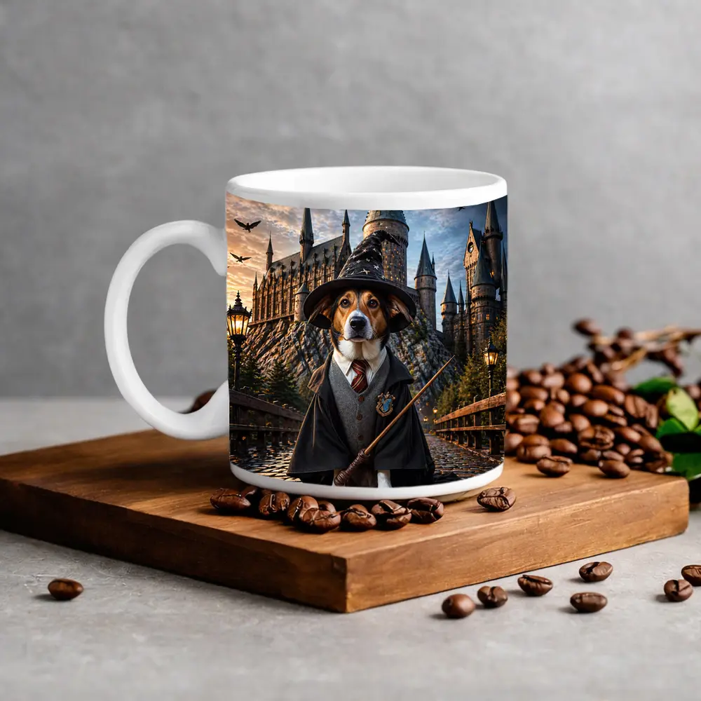 Beagle Wizard Dog at Hogwarts Castle – Mugs