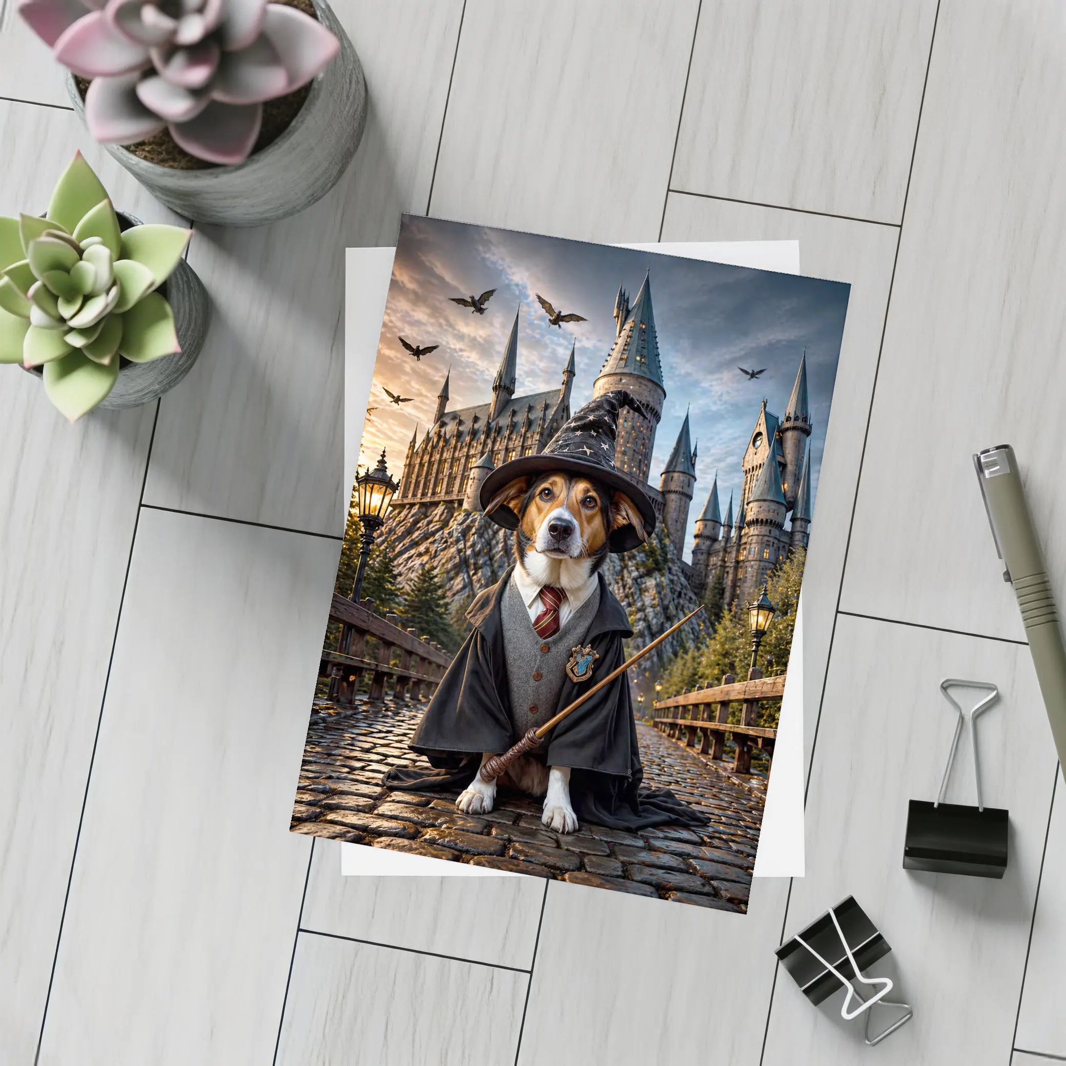 Beagle Wizard Dog at Hogwarts Castle – Postcards