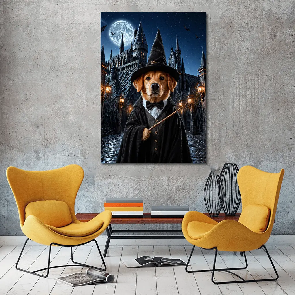 Golden Retriever Wizard Dog Castle Night – Wall Art