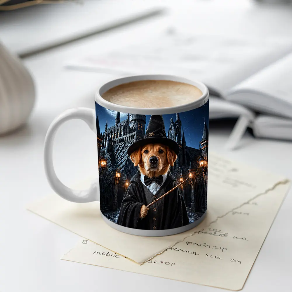 Golden Retriever Wizard Dog Castle Night – Mugs