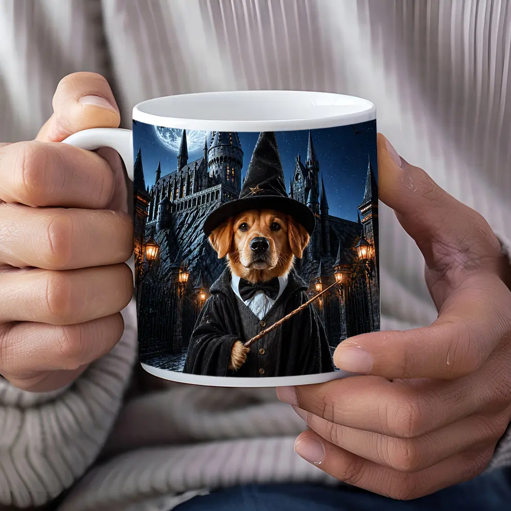 Golden Retriever Wizard Dog Castle Night – Mugs